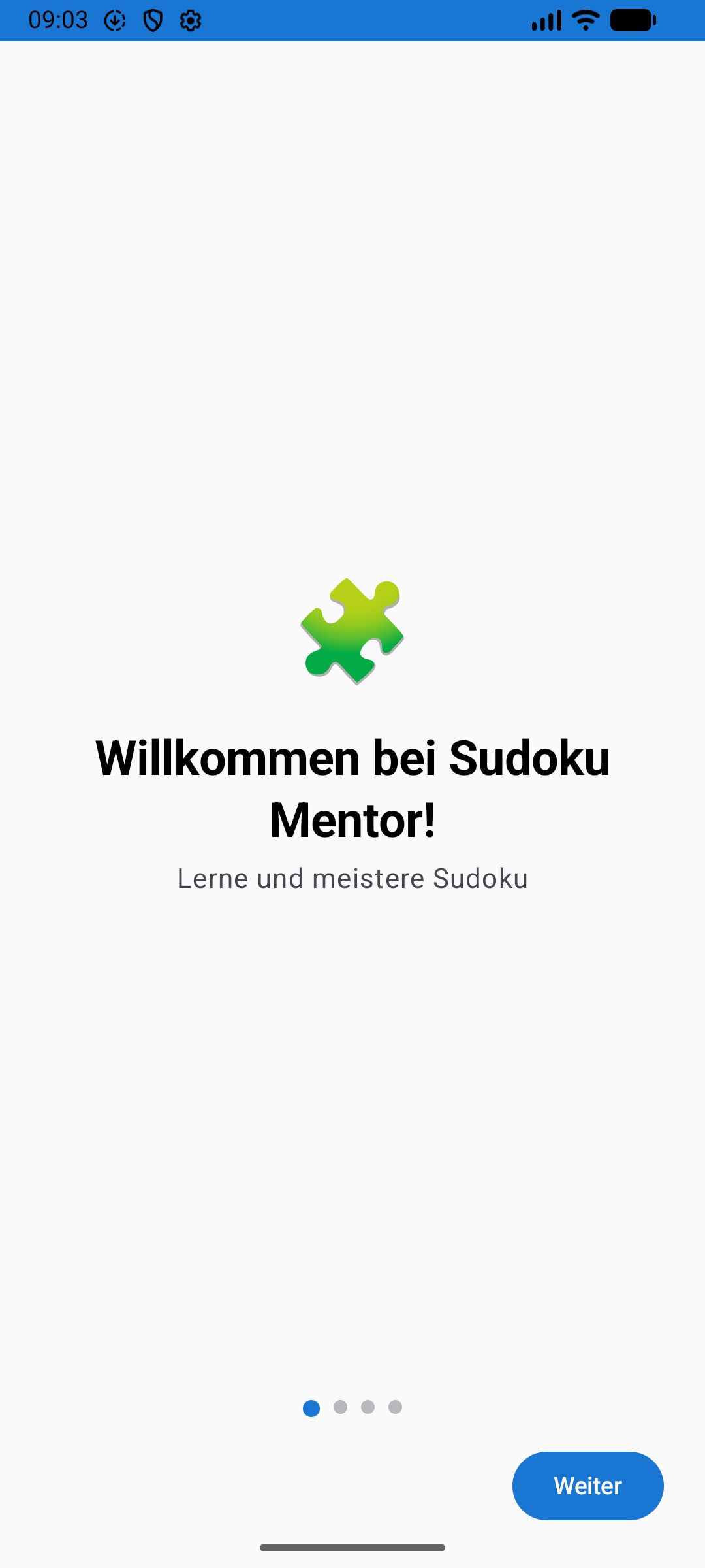 Sudoku Mentor Hauptmenü auf Android